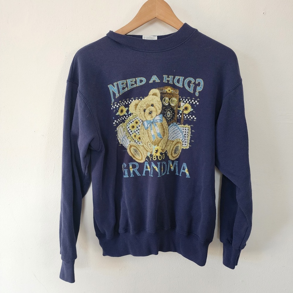 Vintage Grandma Need a Hug Teddy Bear Sweater Medium Champknit for Hanes